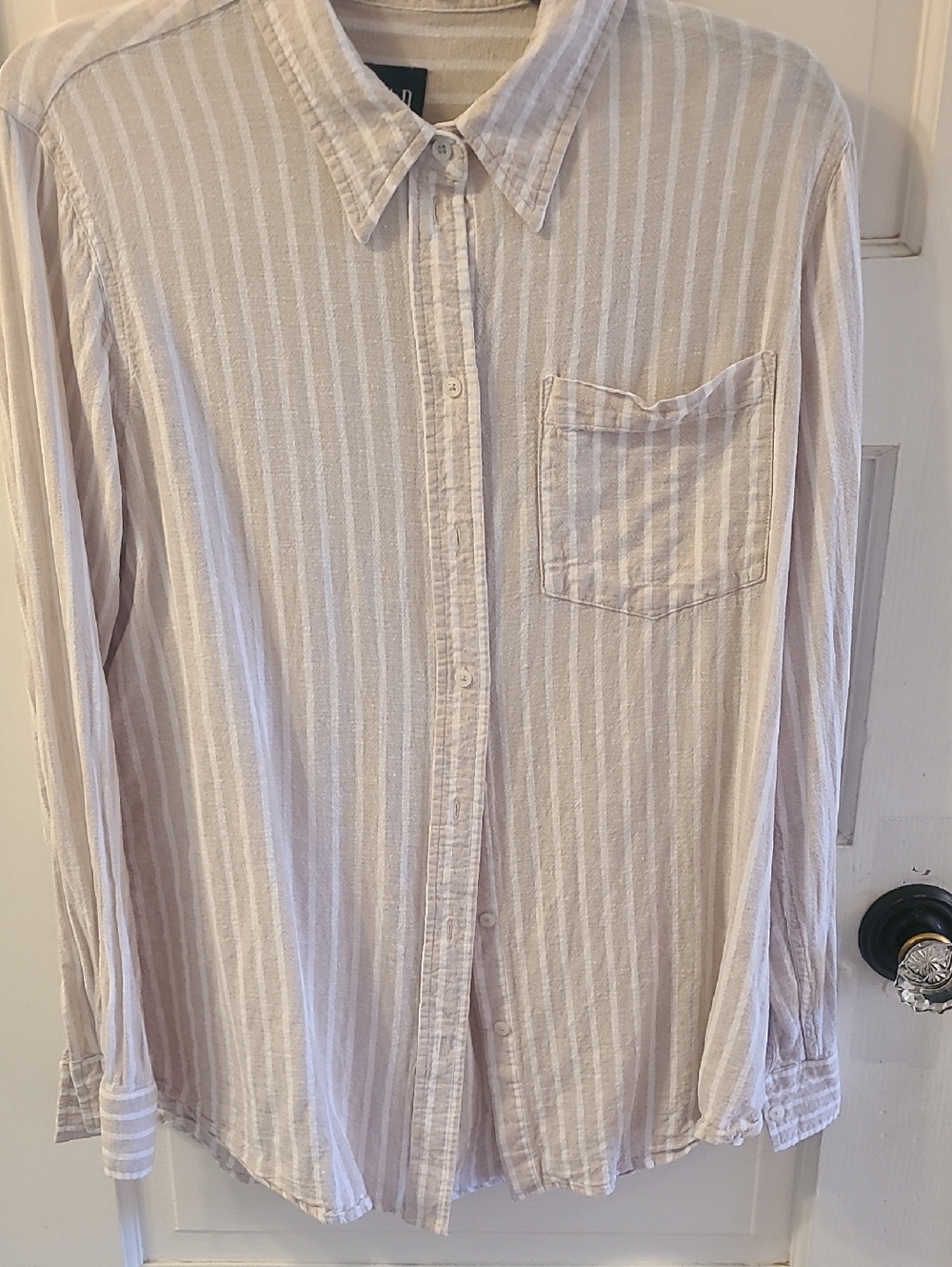 GAP Light Beige and White Striped Button-Down Shirt